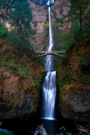 Classic view of Multnomah Falls as seen from the main viewing area below the falls.