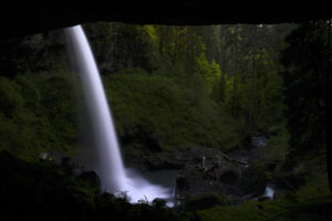 North Falls plunges cleanly into a dark green forest canyon in Silver Falls State Park, Oregon.