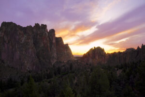 The sun sets behind Smith Rock in central Oregon.