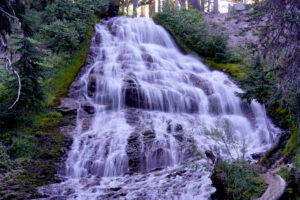 Umbrella Falls widens as it skips down a series of steps in dozens of small streams and rivulets.