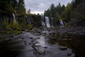 Upper Rock Creek Falls takes on a decidedly October mood beneath cloudy evening skies.