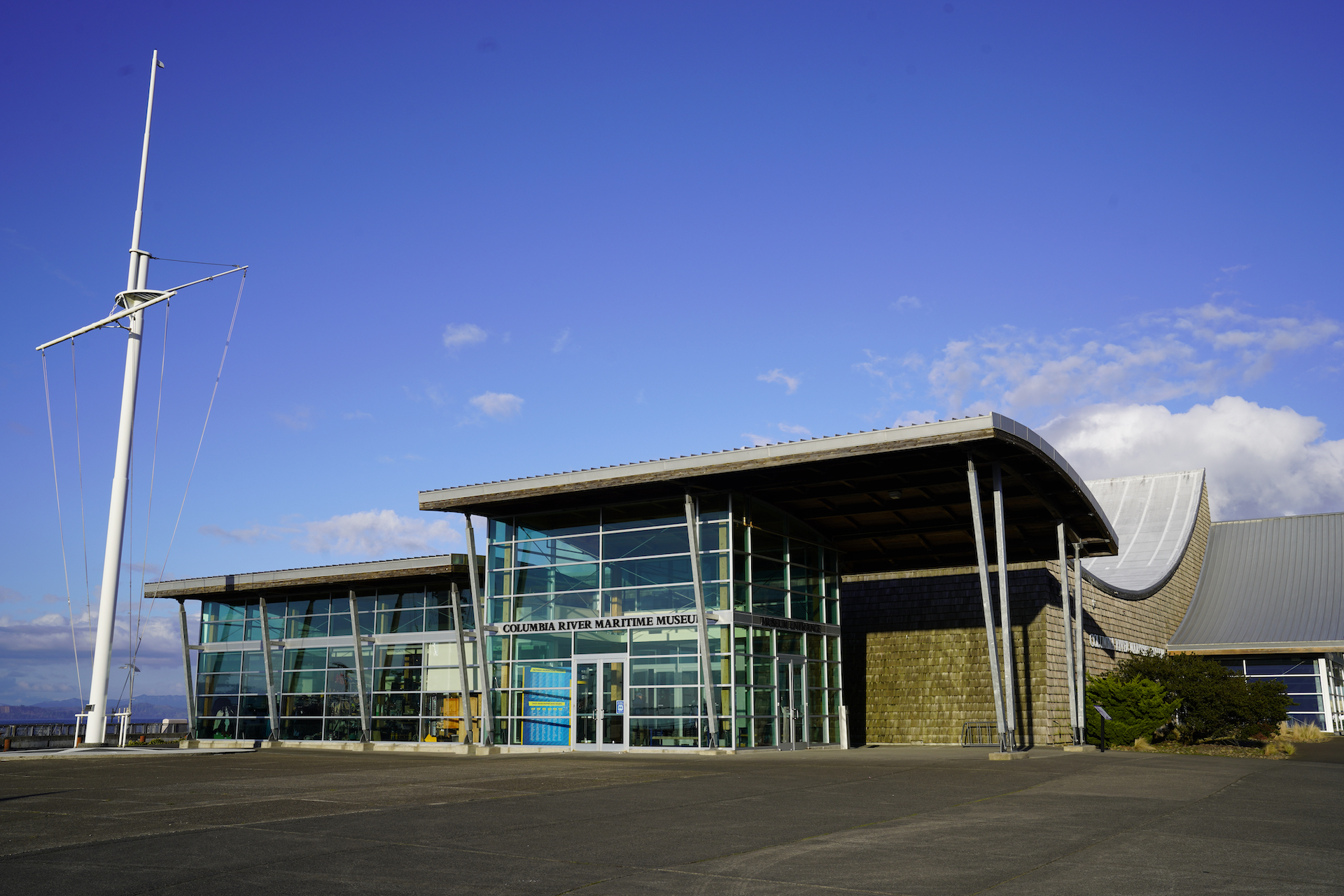 This image shows the front exterior of Columbia River Maritime Museum in Astoria, Oregon