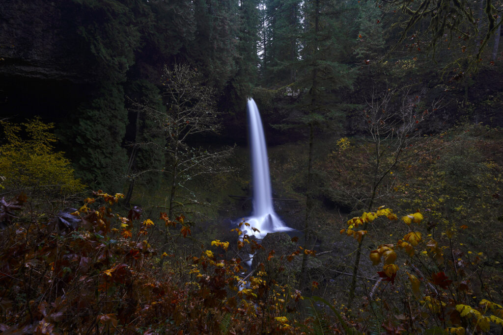 North Silver Falls on an autumn evening in Silver Falls State Park, Oregon.