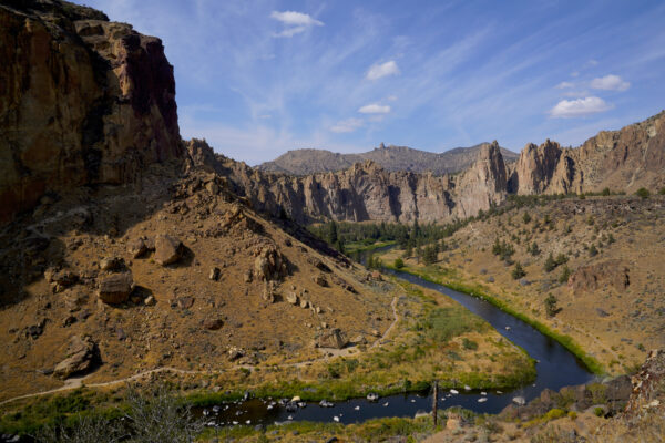 The Crooked River winds through the desert canyon in Smith Rock State Park.