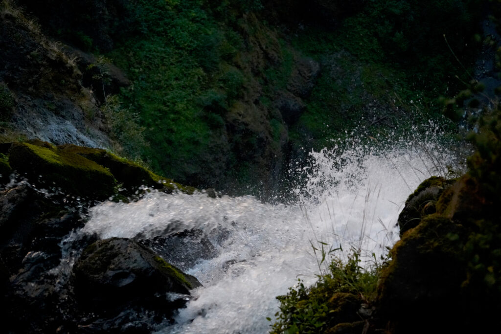 Looking down at the brink of Multnomah Falls in Oregon.