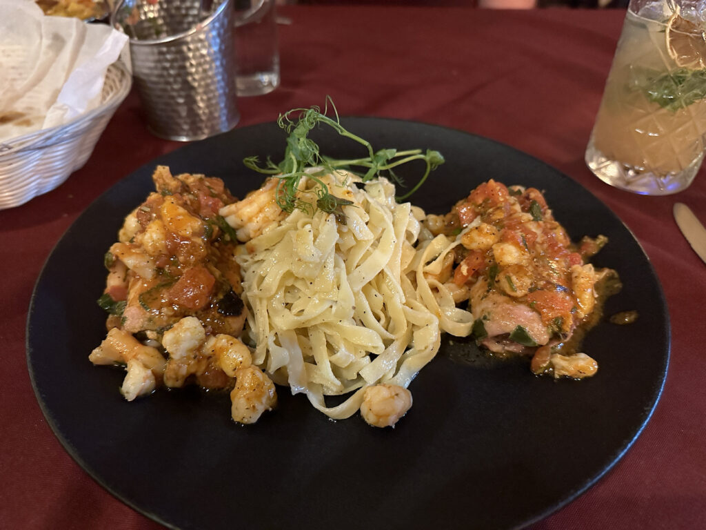 A plate of food is displayed at El Brujo restaurant in Puerto Vallarta.