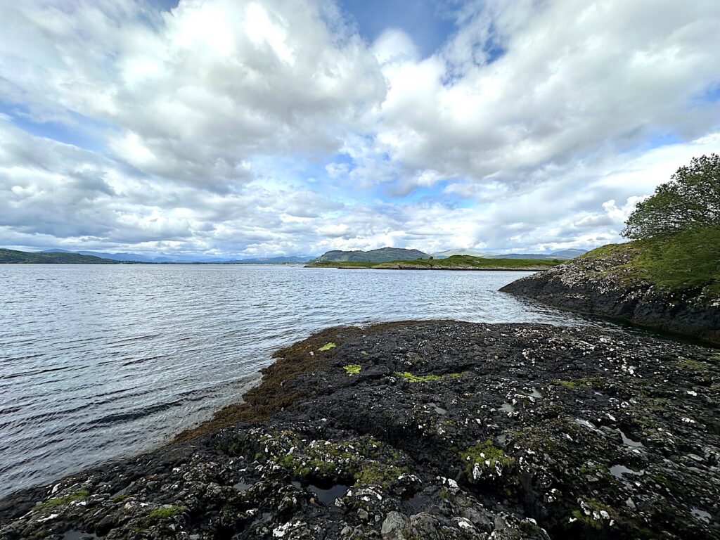 Looking across the water at the point where Loch Linnhe meets the Sound of Mull in western Scotland.