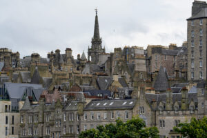 The skyline of Edinburgh Old Town is dominated by the steeple of Tron Kirk.