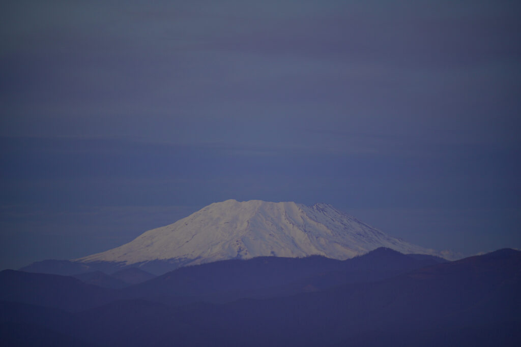 Mt St Helens as viewed from Larch Mountain on a fall evening.