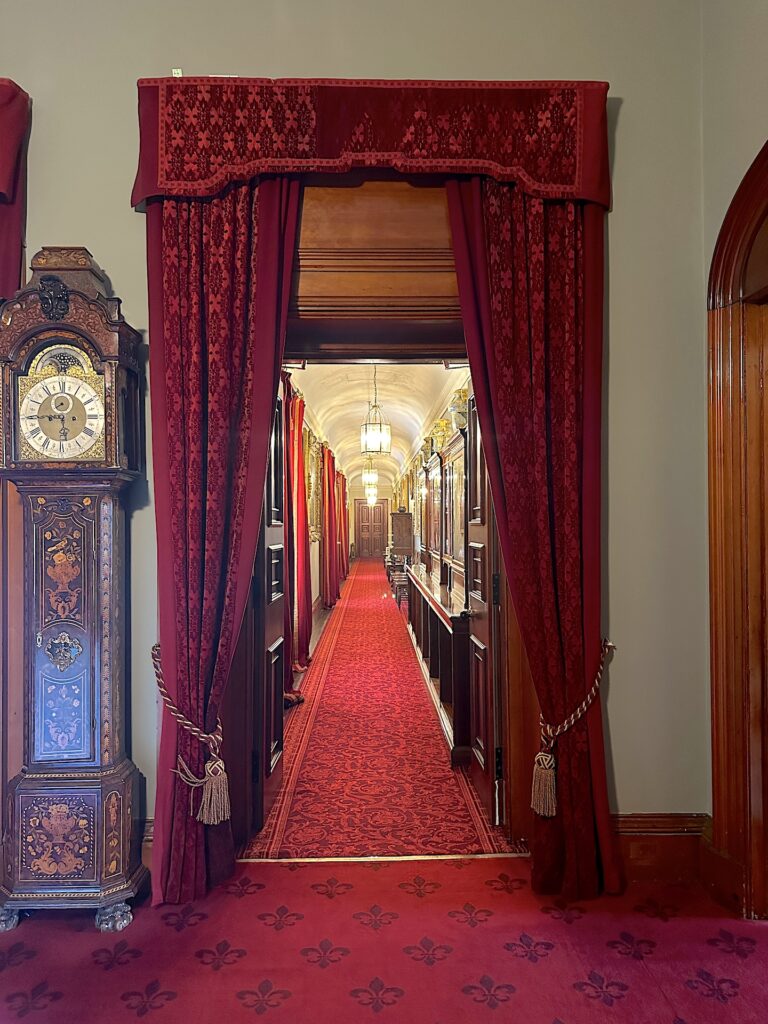 Looking down the main 1st floor hallway of Brodick Castle in Scotland.