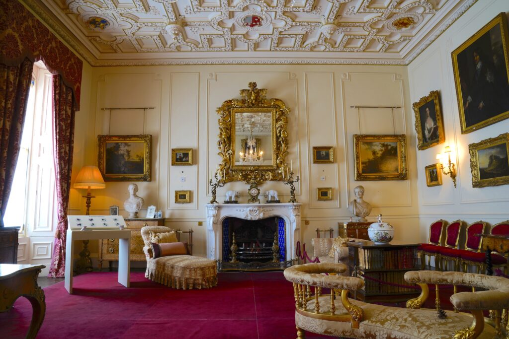 This salon inside Brodick Castle is lavishly appointed with rich furnishings and decor from the 1700s.