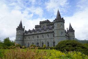 Dreamy Inveraray Castle, is surrounded by lawns and gardens.