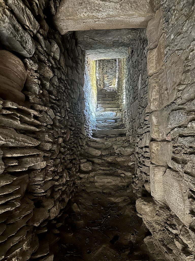 The ruins of the long stone stairs in Lochranza Castle, Isle of Arran, Scotland.