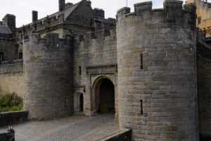 A side view of the inner gate at Stirling Castle and its pair of turrets.