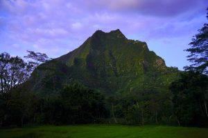 Evening descends upon Mt Rotui on Moorea, French Polynesia.